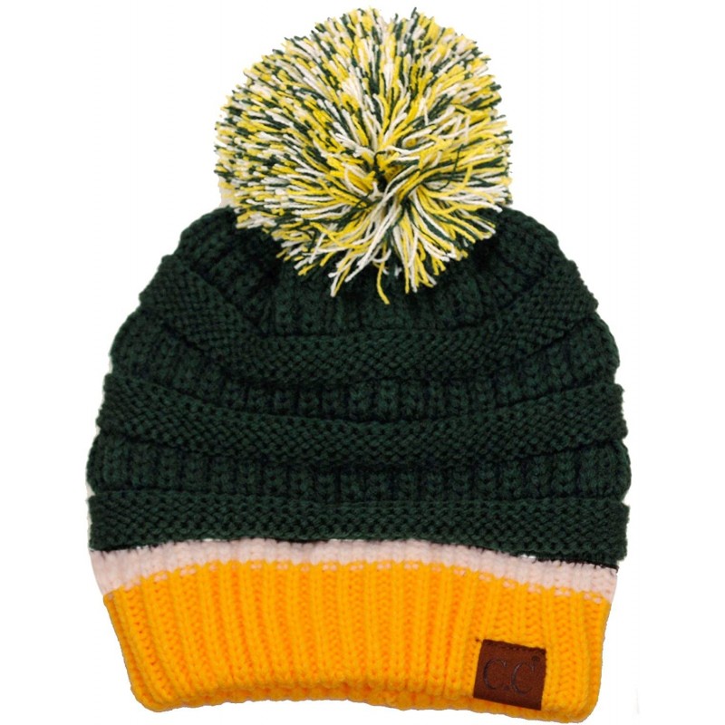 Skullies & Beanies Unisex College High School Team Color Two Tone Pom Pom Knit Beanie Hat - Dark Green/Gold - C218AIRGY45 $18.88