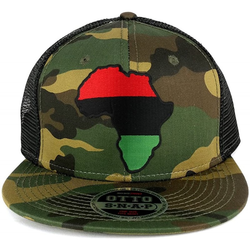 Baseball Caps Red Black Green Africa Map Embroidered Patch Camo Flat Bill Snapback Mesh Cap - Black - CY183ZZTZUQ $24.45