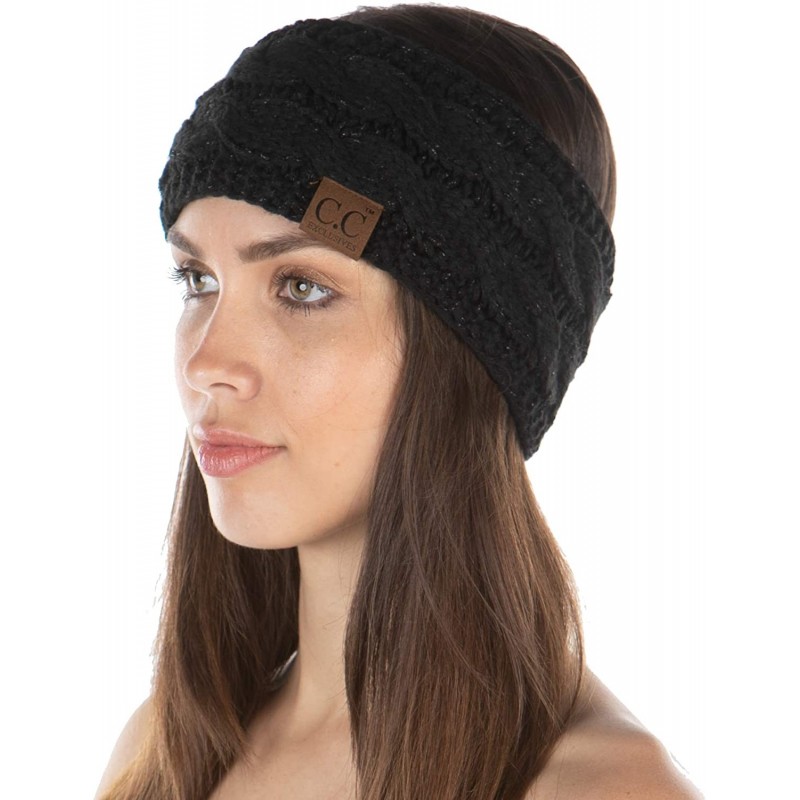 Cold Weather Headbands Exclusives Womens Head Wrap Lined Headband Stretch Knit Ear Warmer - Black - Metallic - CJ18Y5KGOUW $1...
