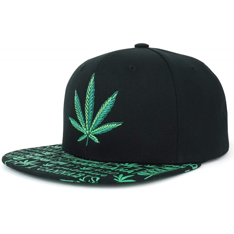 Baseball Caps Rasta Marijuana Leaf Weed 3D Embroidered Flat Bill Snapback Cap - Black Green - C8187ELM5D3 $23.99