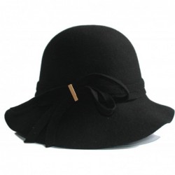 Fedoras Women's Wide Brim Wool Cloche Hat Winter Hats Grey Black - Black - CI17YYGIKEW $42.35
