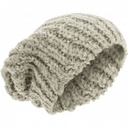 Skullies & Beanies Ladies/Womens Sequin Cable Knit Slouch Winter Beanie Hat - Beige - CQ127MQFCX1 $13.13