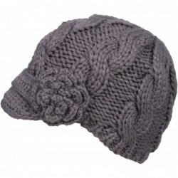 Skullies & Beanies Women's Winter Knit Visor Hat Ski/Snowboard Beanie with Flower - 1128_dark Grey - CC127VBYI0F $18.26