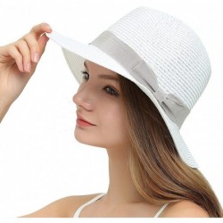 Sun Hats Womens Sun Hat with Wind Lanyard UPF Beach Packable Summer Cowboy Sun Straw Hats for Women Men - White - CC18D47UYC5...