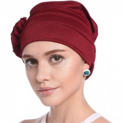 Skullies & Beanies Women Chemo Hat Beanie Flower Headscarf Turban Headwear for Cancer - 7a(2 Packs)43red+15blue - CK18LI2YUZE...