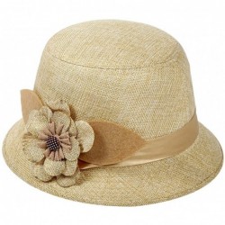 Sun Hats Women Cloche Hat Flower Bowler Bucket Hat Straw Floppy Sun Hat - Beige-1 - C3186ZW9NZN $14.37